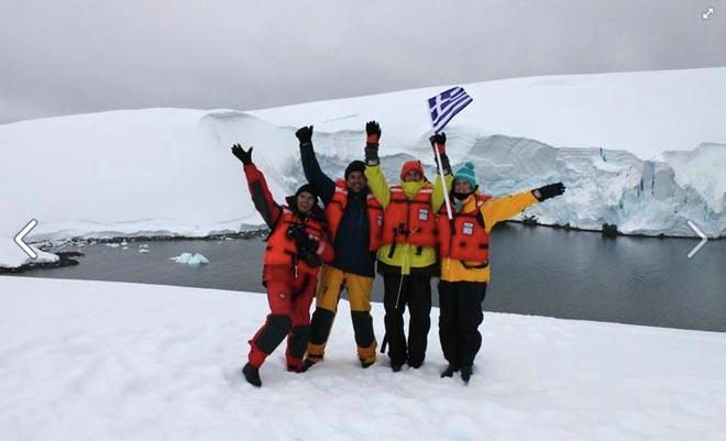 The crew, jubilant, at Enterprise Island Antarctica ©  SW